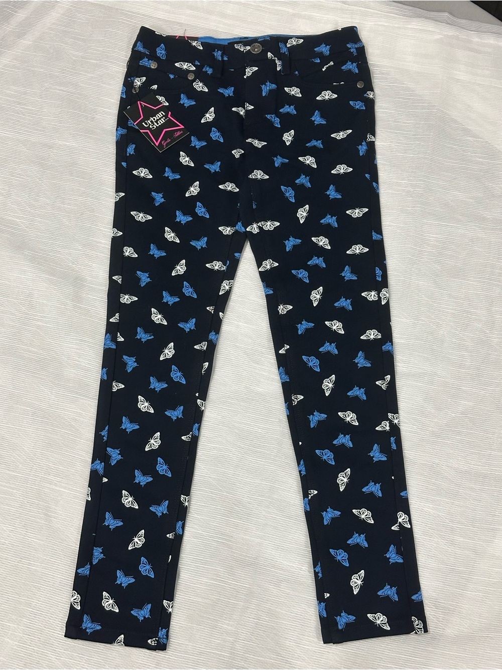 Girls Navy Butterfly Print Stretch Leggings